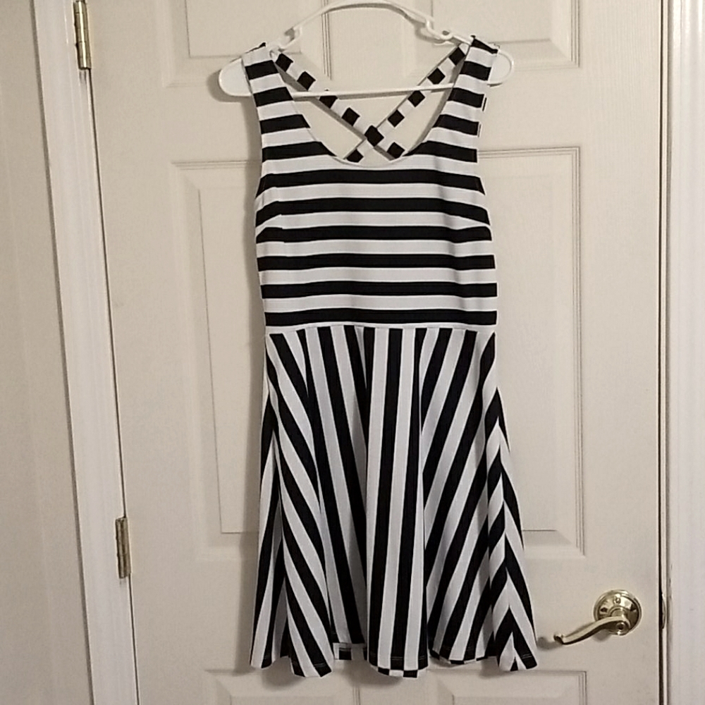 Navy and white striped dress